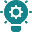 A teal light bulb with a gear inside symbolizing innovation.