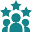 Group of three people with stars above them representing teamwork or excellence.
